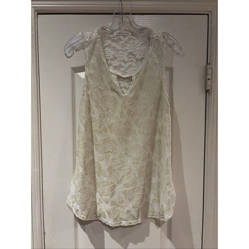 Voice of California Cream Crochet Lace Boho Tank Top Small
